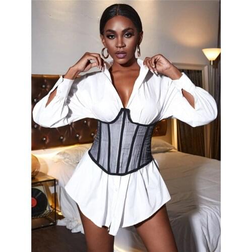 New Women Waist Trainer Corset Solid Color Sheer Back Strappy Cincher Shaper With Chest Support For Girls Black Fashion XS-L