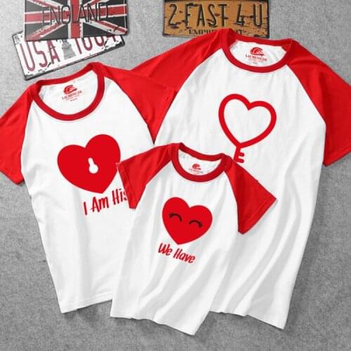 Family Look Matching Outfits Clothes Love Heart Casual Cotton Top Summer Short Sleeve t shirt Father Mother and Daughter Clothes