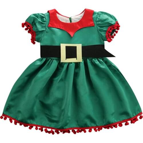 Girl Dress Cute Infant Baby Girl Solid Christmas Short Sleeve Dress + Belt Xmas Party Dress Clothes
