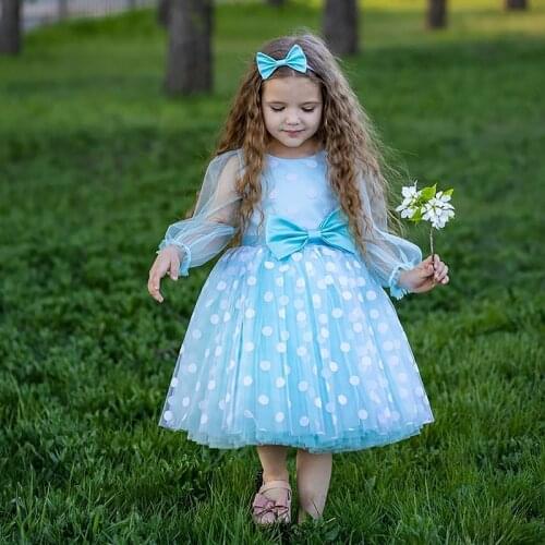 4-10 Yrs Halloween Dress Birthday Dresses For Girls Bow-Knot and Dots Fall Sleeve Clothing For Children Party Casual Wear 2021