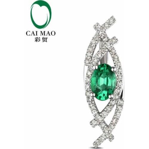 CaiMao Natural 0.42 ct Emerald 18KT/750 White Gold 0.19 ct Round Cut Diamond Jewelry Pendant Gemstone