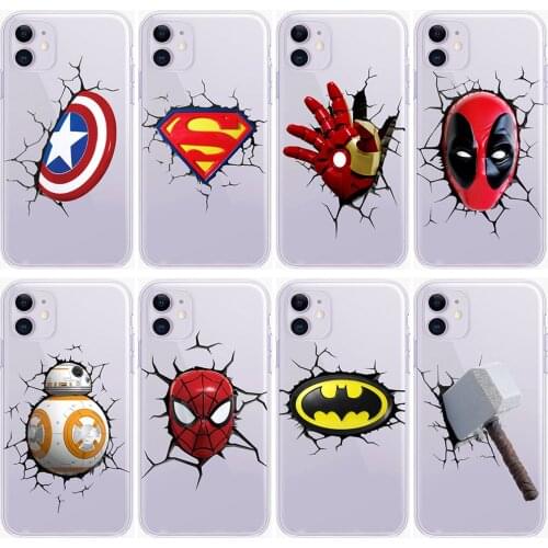 Avengers Personality Cartoon Pattern Marvel Iron Man Spiderman Thor Transparent Anti-drop Mobile Phone Case forIphone12,iphone11