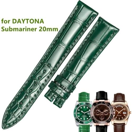 20MM Watch Accessories Band FOR ROLEX Watches Men Water Ghost Watch Strap Leather Watch Bracelet Solid Steel Buckle Watch Band