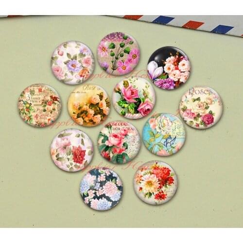 Handmade Round Flower photo glass Cabochons, Jewelry Finding Cameo Pendant Settings, (F045-582)