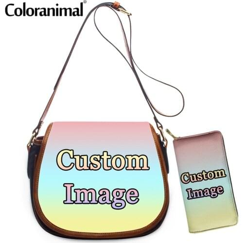 Coloranimal Customize Your Image Crossbody Bag for Women PU Leather 2Pcs Shoulder Bag&Clutch Wallet Ladies Saddle Bag With Hasp