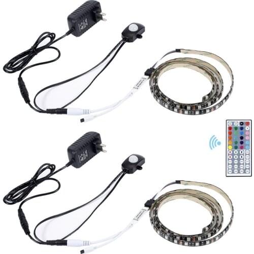 PIR Motion Sensor LED Under Cabinet Lights 5050 SMD rgb Flexible Under Bed LED Strip 44key Stairs Bedroom Washroom Night Lights