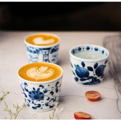 Japan blue dye and wind ceramic cups Japanese style latte coffee cup teacup blue and white porcelain Chinese Kung fu tea
