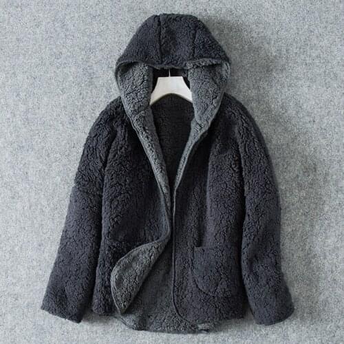 Jvzkass womens clothing for autumn and winter new style double-layer thick hooded cardigan lamb wool warm coat Z358