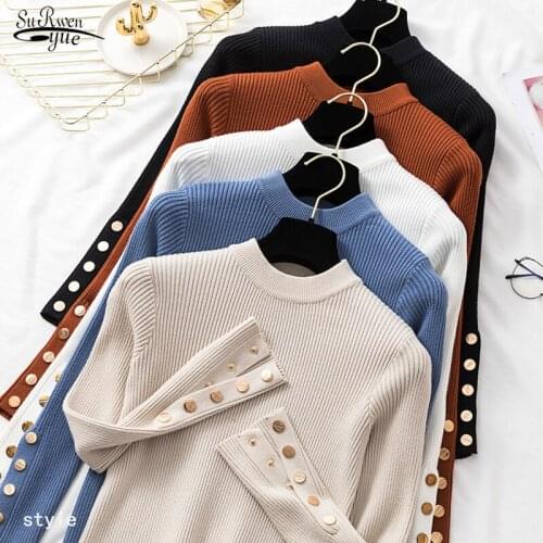 Autumn Winter New Simple All Match Solid Color Slim Sweater Women Round Neck Chic Long Sleeve Vintage Sweater Pull Femme 12310