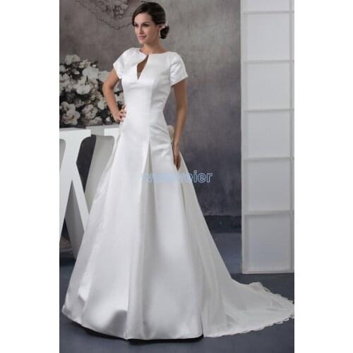 Free shipping 2014 new design custom size/color handmade flower bridal gown short sleeve train white Mother of the Bride Dresses