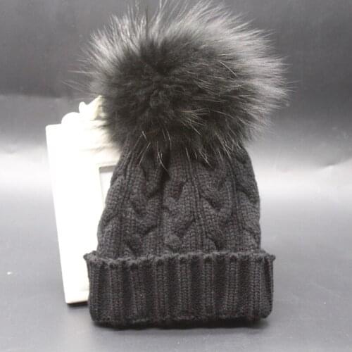 Winter kids beanies dyed pom pom fur beanies knitted girl boy child fashion knitted hats for children multicolors skullies