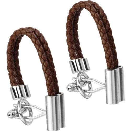 1 pair of free shipping, high quality mens shirt Cufflinks brand new fashion brown red leather rope Cufflinks