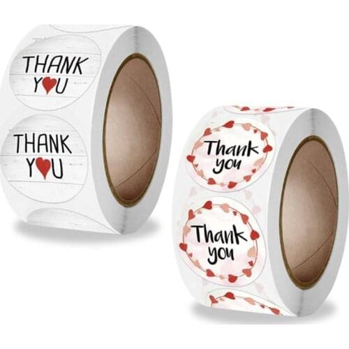 100PCS Thank You Stickers Labels Red Love Circle Paper Sticky Sticker Decoration Scrapbook Sealing Stationery Supplies