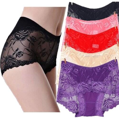 5pcs/pack Soft Womens Lace Mid Waist Panties Underwear Seamless Soft Stretchy Lace Underwear Panties for Women