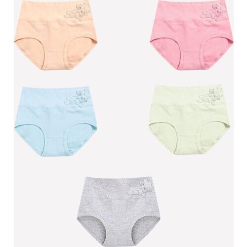 ATOXY Women Panties Seamless Briefs Ladies Slimming Panty High Waist Pure Cotton Underwear Cute Printed Plus SizeXXL 5Pcs