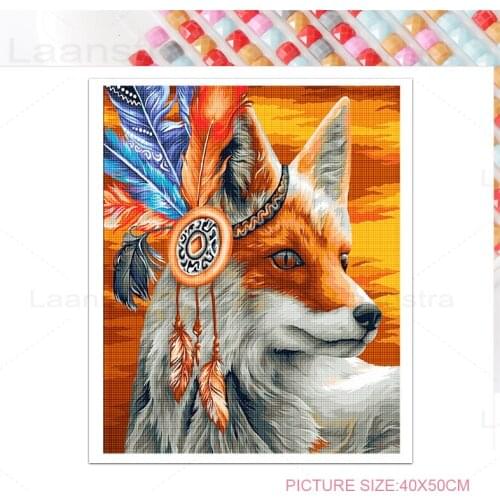 Feather Fox 5D Diy Full Diamond Painting Home Decoration Cute Animal Mosaic Sticker Diamond Embroidery Handmade Gift Wall Art