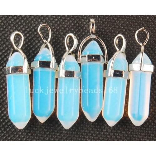 Free Shipping Women Fashion 6pcs Wholesale Opal Opalite Hexagonal Pointed Reiki Chakra Pendant Bead C3482