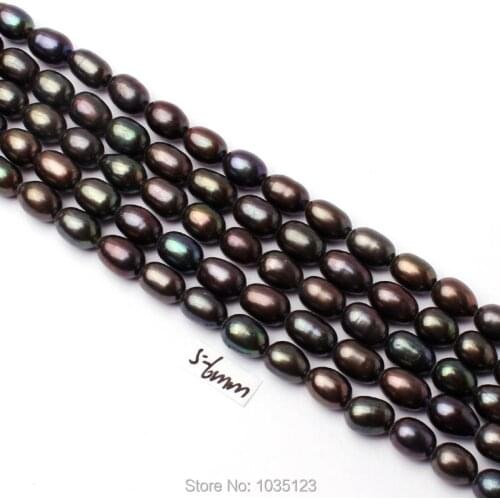 High Quality 5-6mm Black Color Natural Freshwater Pearl Oval Shape DIY Loose Beads Strand 15" Jewellery Creative Making w3294