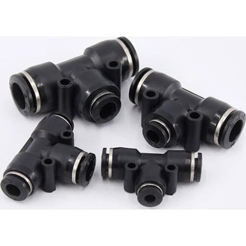 Black 1pc PEG series Pneumatic Fitting T Type One Touch Push In Quick Fittings