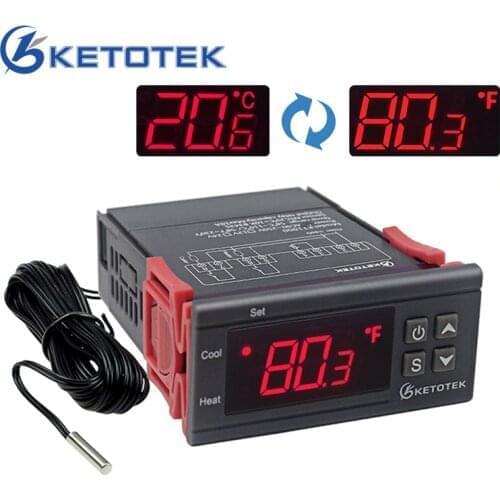 KT1000 Digital Thermostat Temperature Controller 12V 24V 220V Thermoregulator for Incubator With Heater And Cooler C & F Display