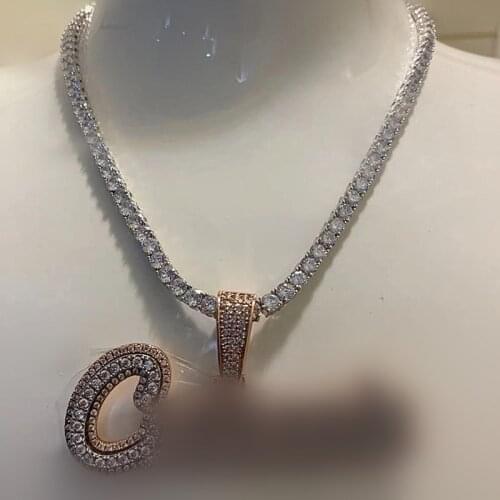 Two Tone Name Plate Necklace Cubic Zirconia Customized Tennis Chain Initial Jewelry,Ins Ice Out Personal Gift