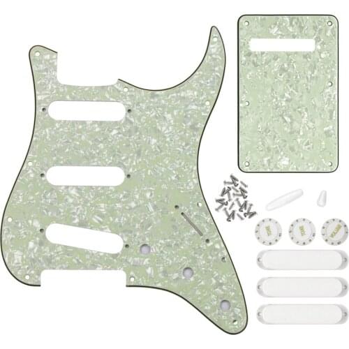 FLEOR Set of 11 Hole SSS Guitar Pickguard ​Back Plate Closed Pickup Covers 2T1V Knobs Switch Tremolo Arm Tip Strat Guitar Parts