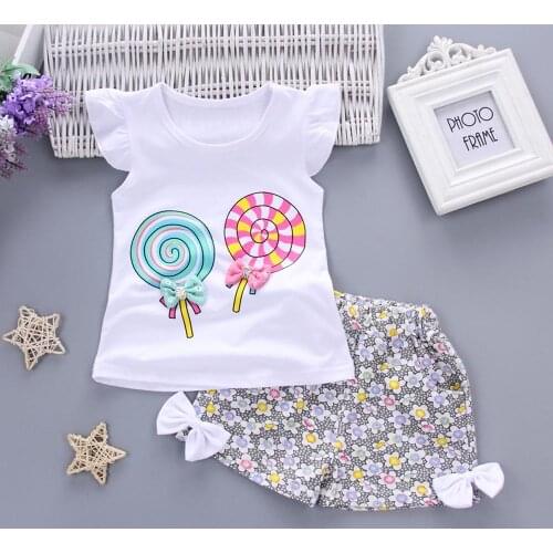 2PCS Toddler Kids Baby Girls Outfits Lolly T-shirt Tops+Short Pants Clothes summer Set clothes for girls 5 years roupa menina