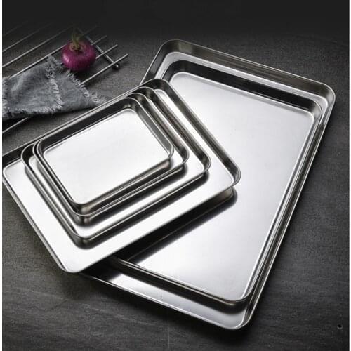 Stainless Steel Food Trays Rectangle Household Steamed Sausage Fruit Storage Pans Water Bread Kitchen Baking Shallow Dish Plate