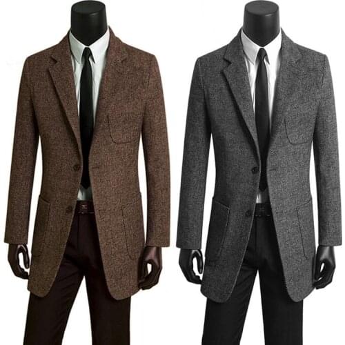 Brown grey casual woolen coat men suits trench coats long sleeves overcoat mens cashmere coat casaco masculino england 906