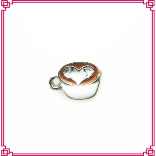 Hot selling coffee cup floating charms living glass floating memory locket charms diy jewelry charms