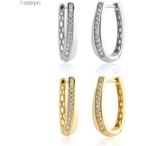 Lozoya 925 Sterling Silver Party Rock Punk Gold Long 21MM Hoop Zircon Pave Luxury Ovals Crystal Pave Fine Jewelry 2021 Clips