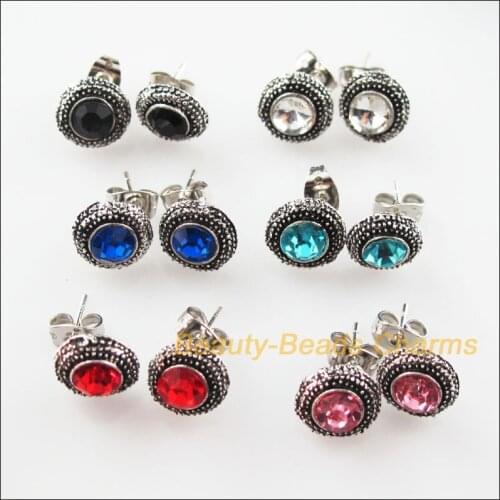 Fashion 12 New Mixed Crystal Findings Wire Earrings Hooks Tibetan Silver Color 10x15mm
