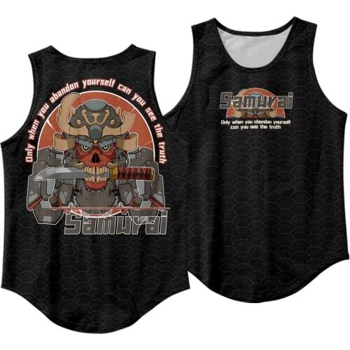 Men Fitness Black Print Clothing Summer Running Vest 2021 New Gym Tank Tops Quick Dry Sleeveless Samuari Sports Shirt