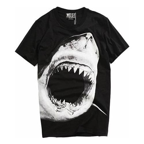 Men 19ss New Novelty Fashion shark mouth teeth T Shirts T-Shirt Hip Hop Skateboard Street Cotton T-Shirts Tee Top kenye #C40