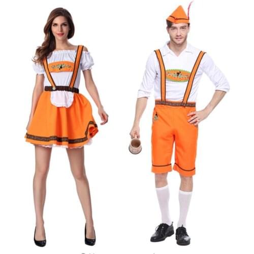 Man And Women Bavaria Oktoberfest Orange Beer Costume Halloween Oktoberfest Cosplay Costume