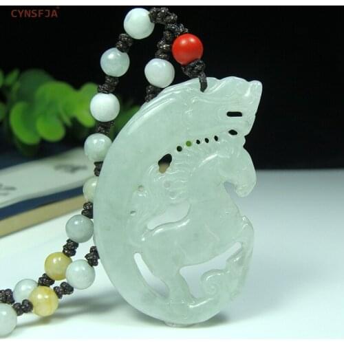 CYNSFJA Real Certified Natural A Grade Burmese Jadeite Amulets Dragon Horse Jade Pendant High Quality Hand Carved Wonderful Gift