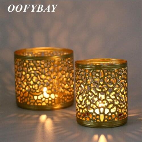 Nordic Golden Geometric Hollow Iron Candle Holder Aroma Candle Cup Romantic Candlelight Candlestick Home Decoration Ornament
