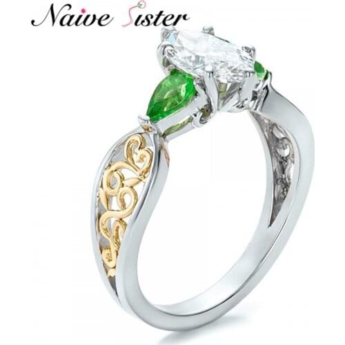 New Fashion Two-Tone Engagement Ring Green Clear Cubic Zirconia Stone Romantic Valentines Gift Fashion Love Jewelry Wholesale
