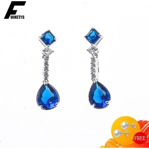 Charm Earrings 925 Silver Jewelry Water Drop Shape Sapphire Zircon Gemstone Earrings for Women Wedding Engagement Accessories