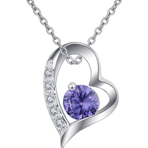 Wholesale Silver Plated Charm Jewelrys Necklace,free Shipping Fashion Fashion Jewelry Pendant Heart Set With Purple Stone AN388