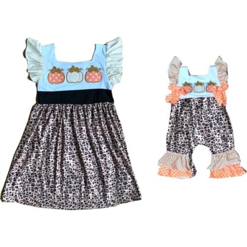 Cheetah Thanksgiving pumpkins dress children girls dress cute sibing sisters designs