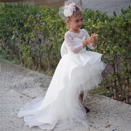 Ivory/White Flower Girl Dresses Puffy Tulle Big Satin Bow Kids Celebrity New Year Birthday Party Gown