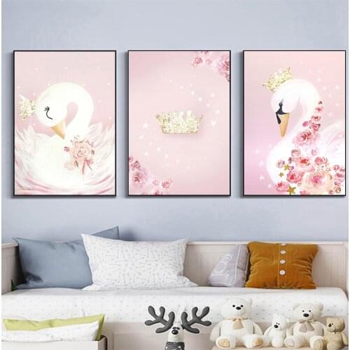 Swan Princess Posters Canvas Painting Baby Girls Room Wall Art Prints Nursery Decorative Pink Picture Kids Girl Room Decoration