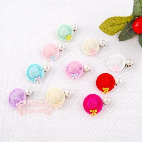 Resin hat pearl duckbill clip broken hairpin pet hairpin pet accessories unhide flower teddy dog hair accessory 20pcs/lot