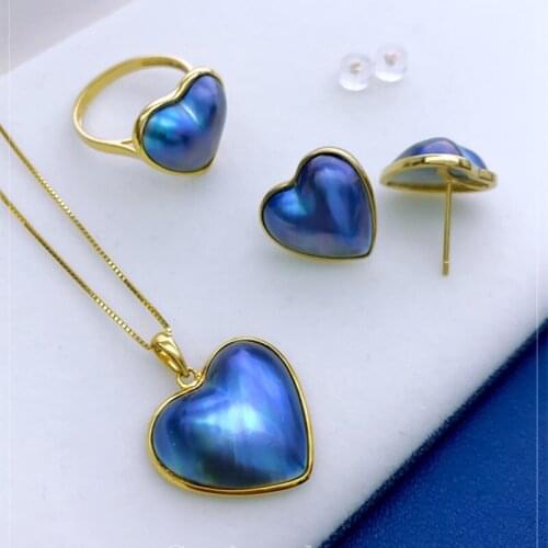 Salt sea pearl MABE heart PEARL blue/pink MABE necklace/earring/pendant/Ring +18k 14/18mm