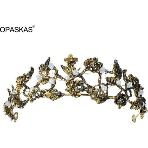 Bridal Wedding Tiara Baroque Flower Crown of Women Ornament Accessories Simple Alloy Retro Flowers Electroplating Dress Jewelry