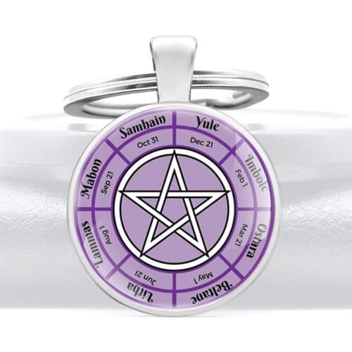 Unique Pentagram Calendar Glass Dome Metal Key Chain Charm Men Women Key Ring Jewelry Gifts Keychains