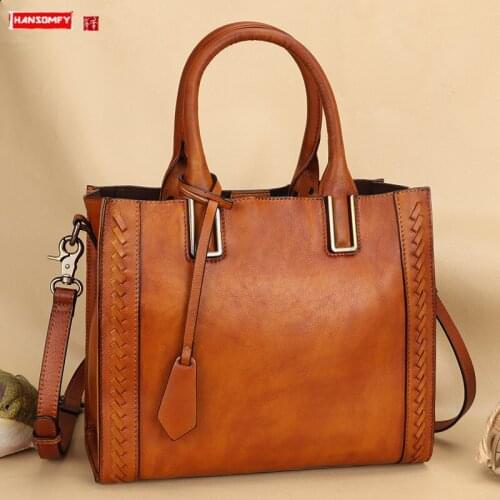 The first layer of cowhide handmade leather womens handbag large capacity shoulder messenger bags women portable tote bags