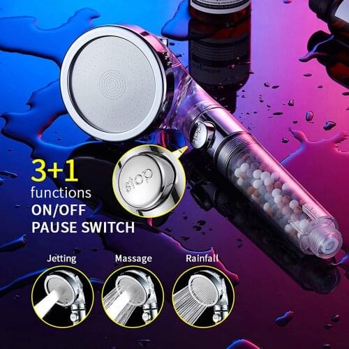 Bathroom 3-modes SPA Shower Head High Pressure Anion Filter Bath Head Water Saving Shower with Switch on/off Button