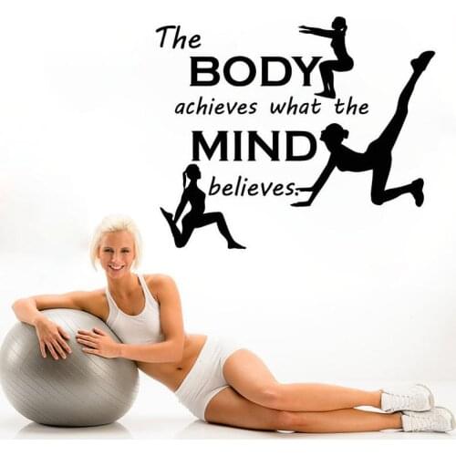 Body Training Vinyl Wall Decal The Body Achieves What The Mind Belives Quote Wall Sticker Health Fitness Club Decoration AZ285